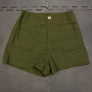 Maeve By Anthropologie Colette High-Waisted Olive Green Shorts Size 26 Linen-Ble